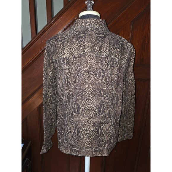 Chaps Womens 2X Snake Print Denim Jacket Brown Button-Up Cotton Blend - Picture 3 of 7
